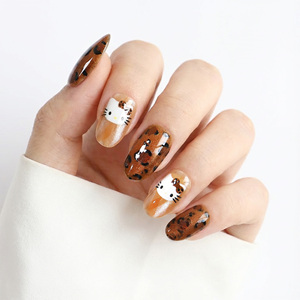AIERFEI Kattenogen Kunstnagels Aanbrengnagels Schattige Ovale Vorm Kunstnagels Luipaardprint Nagels China Nagelfabriek - Product Image 1