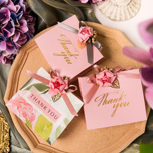 中国メーカー義烏サプライヤー花の装飾折りたたみ結婚式のお土産ピンクありがとう好意紙箱バッグ卸売 - Product Image 3
