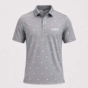 Chemises Polo de Golf Personnalisées avec Logo pour Hommes Gris Motif à Points en Relief 3D Manches Courtes Étiquette Privée Fabricant OEM ODM - Product Image 5