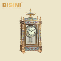 Horloge de table en cloisonné de luxe, cuivre plaqué or, motifs floraux classiques exquis, émail, horloge de bureau