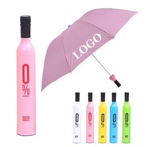 Custom Logo Advertise Business Promotion Travel Rainy Sunny 3 Folding Foldable Wine Bottle Density <b>Umbrellas</b> - Product Image 1