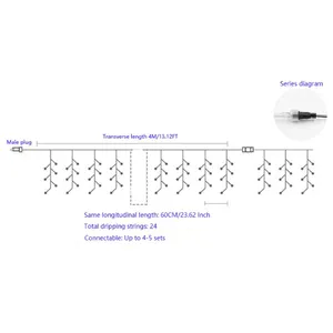 Теплый белый ПВХ ip44 СВЕТОДИОДНЫЙ занавес в виде сосулек, ледяная полоса, освещение водопада