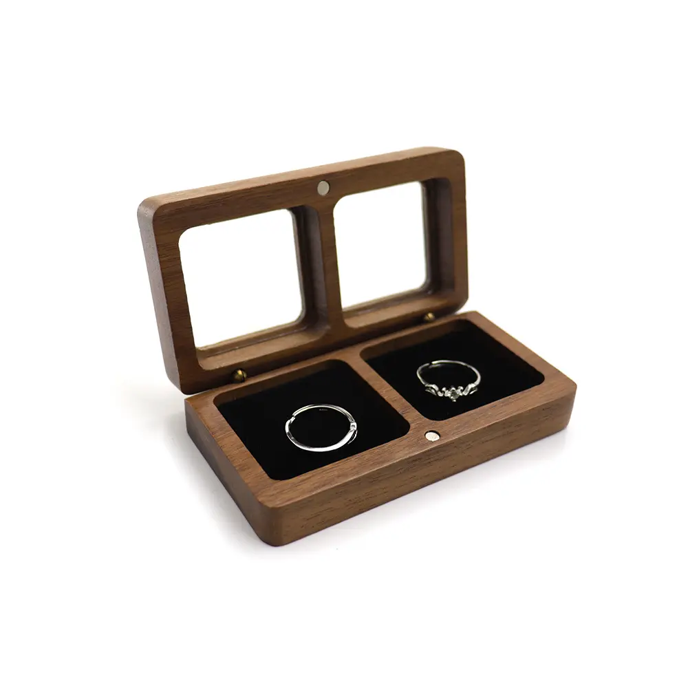 Caixa de colar para joias, anel, caixa de armazenamento para presente, madeira de nogueira, logotipo personalizado de luxo, caixa de vinho em madeira ecológica preta
