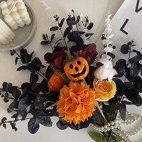 R-10 Batang Daun Eucalyptus Hitam Buatan, Ranting Hijau Gothic untuk Buket Halloween, Dekorasi Rumah