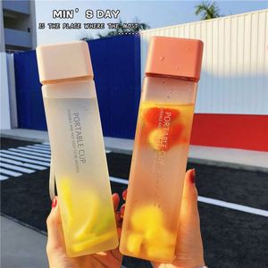 Square Transparent Fall-proof Plastic Portable <b>Cup</b> Simple Personality Students Portable Water <b>Cups</b> - Product Image 3