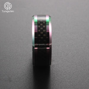 À la mode 8mm arc-en-ciel biseauté bord carbure de tungstène bague de mariage noir en <span class=keywords><strong>Fiber</strong></span> de carbone incrustation unisexe hommes femmes bijoux modèle A209 - Product Image 6