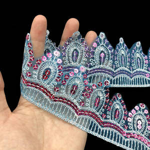 Harga pabrik payet berwarna Trim <span class=keywords><strong>Mesh</strong></span> poliester kain pita berkumpul bunga Crochet renda Trim untuk garmen rumah tekstil - Product Image 5
