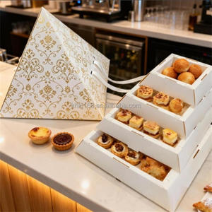 Boîte pyramide personnalisée en papier alimentaire écologique pour snacks, pâtisseries, emballage à emporter, emballage empilable, boîte pyramide pour plateaux <span class=keywords><strong>de</strong></span> dégustation - Product Image 1