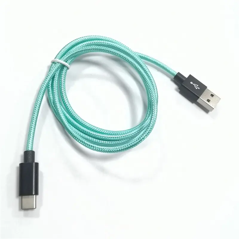 Cable de carga rápida OEM de nailon verde trenzado USB A a USB C