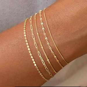 2024 gelang manik-manik bulat emas antik kalung rantai datar berjenjang perak untuk hadiah perhiasan pesta ulang tahun Prom wanita - Product Image 1