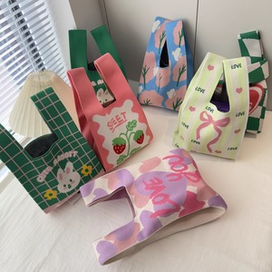 Sac fourre-tout portable en tricot plissé à la mode avec deux poignées fermeture ouverte poignet sac à main manche noeud pochette épaule sac plissé - Product Image 4