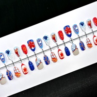 Ongles à presser 3D style européen et américain, motif myrtille et chat, forme amande, dégradé, style vacances à l'île, patchs d'ongles