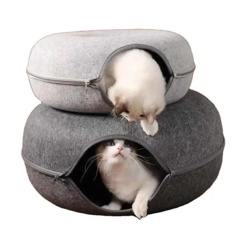 Lüks pet yatak ve aksesuarları çizilmeye dayanıklı ayrılabilir ve yıkanabilir büyük donut kedi tüneli yuva pet yataklar