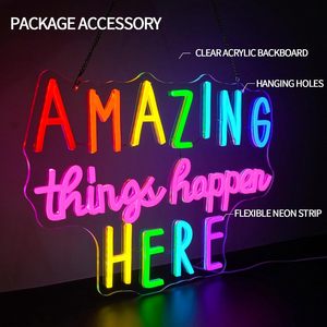 Design gratuito cose incredibili accadono qui insegna al Neon lettere Positive dimmerabili segno di luce al Neon per decorazione della parete colorato - Product Image 3