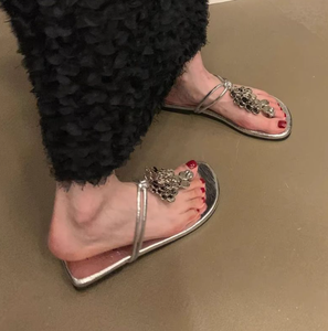 Nuovi Arrivi: Sandali da <span class=keywords><strong>Donna</strong></span> con Anello per Dito e Paillettes, Stile Coreano, Tacco Piatto in PU, Supporto OEM, Leggeri, per Vacanze, Spiaggia e Uso Quotidiano - Product Image 5