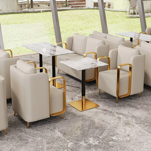 Su misura moderno ristorante da pranzo tavoli e sedie con sedili in pelle PU metallo cornici gambe in legno-mobili commerciali - Product Image 4