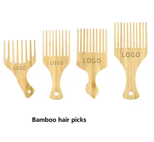 Peignes professionnels en bambou à dents larges, Logo personnalisé, Afro