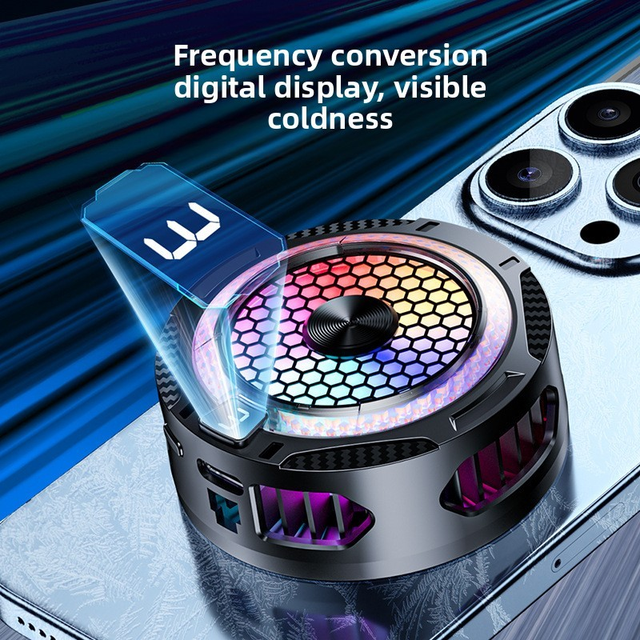 Magnetic Phone Cooler Semiconductor Cooling Fan for Gaming Mobile Radiator with RGB Light Digital Display for iPhone Android