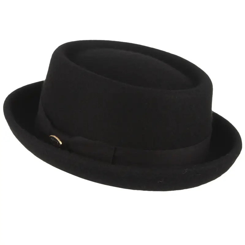 Factory wholesale fashionable men's retro black wide brimmed hat 100% wool felt Fedora men's hat