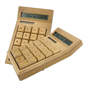 Bamboo Calculator 12 Digits Solar Powered Dual Power Supply Creative Gift Calculator - Product Image 1