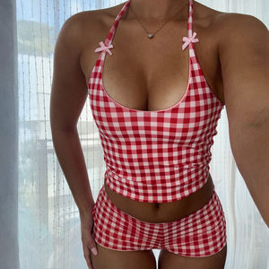 Women's Striped Casual 2-Piece V-Neck Crop Top and Low-Rise Shorts <b>Set</b> with Digital Printing Summer Daily Wear - Product Image 6