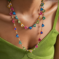 Collier Cœur en Émail Color Block Tendance Dopamine, Chaîne de Clavicule Esthétique de Luxe Faite Main, Accessoires de Cou Empilables