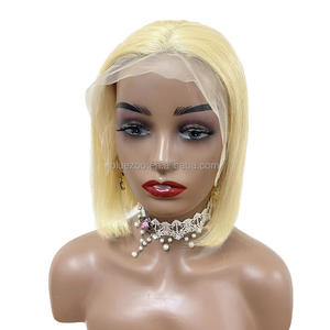 Perruque en cheveux humains lisses de type bob avec dentelle frontale 13x4, couleur platine <span class=keywords><strong>blonde</strong></span> 613, double trame, pour femmes européennes et américaines, usage quotidien - Product Image 1