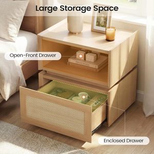 Meja Samping Tempat Tidur Linen dengan Laci Gaya Bohemian Kayu Ramah Lingkungan Alami Cocok untuk Kamar Tidur Ruang Tamu - Product Image 4
