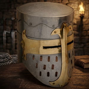 Calvin Handicraft Medieval Knight Helmet Stainless Steel Gold Plated Armor Reenactment Costume Antique Birthday Party Christmas - Product Image 2