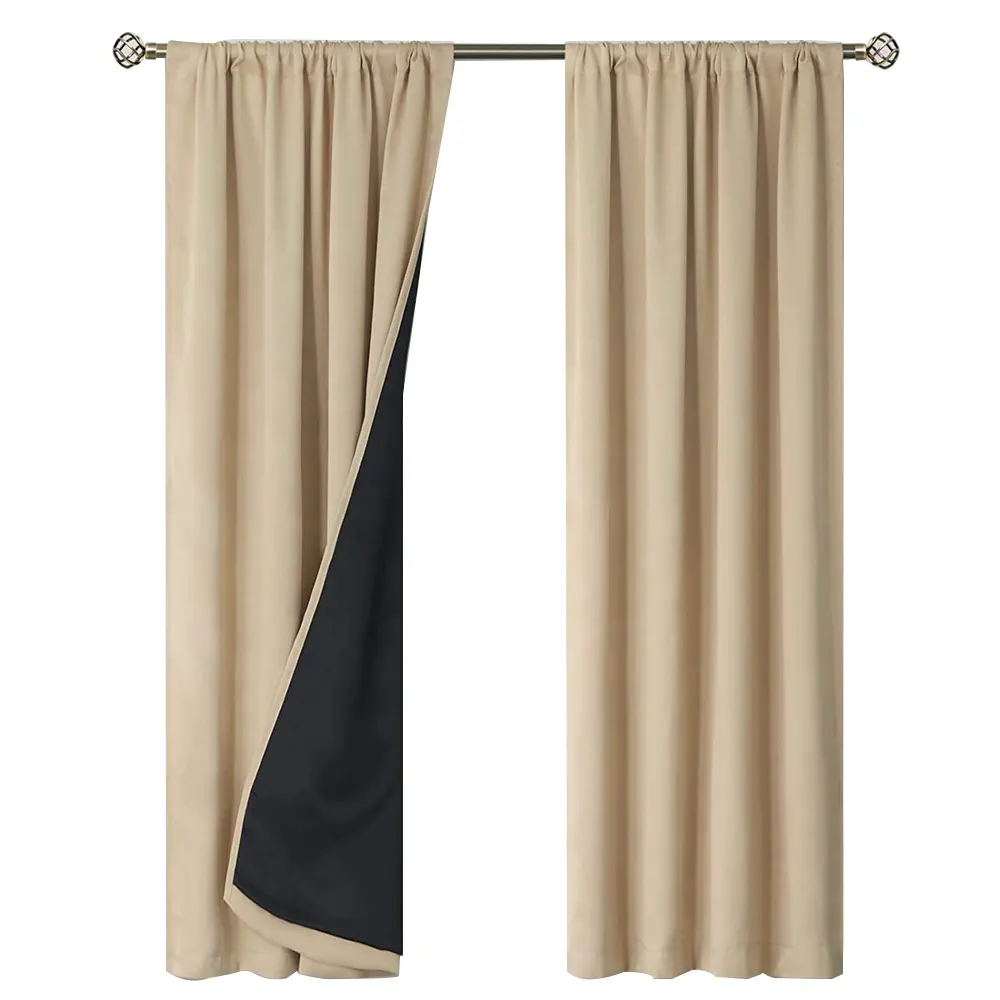 Solid Thermal 100% Blackout Window Curtain Hotel Panels Heat And Full Light Blocking Drapes Black Curtain For The Living Room