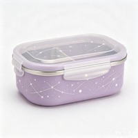 Boîte à lunch isotherme en acier inoxydable multicolore, 2 compartiments, couvercle en PP, anti-fuite, clips de verrouillage pour la conservation des aliments des nouveau-nés
