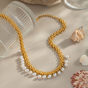 Da donna in acciaio inox impermeabile placcato oro 18K nappa collana di perle bracciale gioielli Set per matrimonio fidanzamento anniversario - Product Image 4