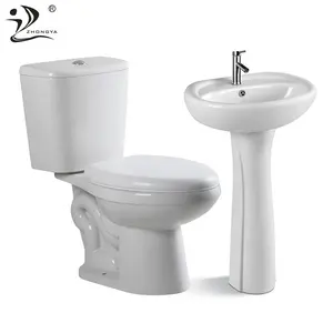 Conjunto de vaso sanitário de cerâmica ZHONGYA Oem moderno e barato com sifão de descarga de duas peças com pia de pedestal