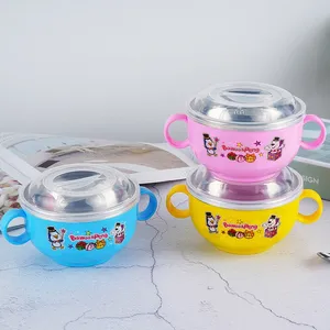 <span class=keywords><strong>Ciotola</strong></span> per bambini in acciaio inossidabile con coperchio e doppio manico, isolata, per zuppa, riso, asilo, 420 ml - Product Image 3