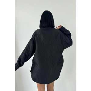 Camisa Negra Acolchada para Mujer, Informal, de Popelina, con Botones, Manga Larga, para Uso Diario - Product Image 1