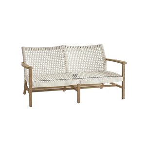 Canapé d'extérieur moderne en résine tressée de qualité supérieure, en teck et en rotin, avec assise incurvée et arrondie - Product Image 4