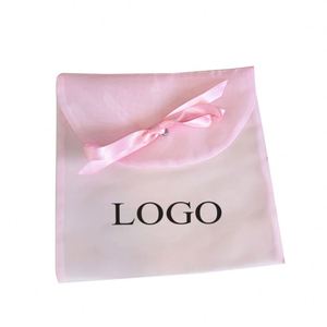 Emballage cadeau de luxe, pochette transparente en organza personnalisée avec logo brodé, petite pochette anti-poussière, sacs d'emballage - Product Image 5