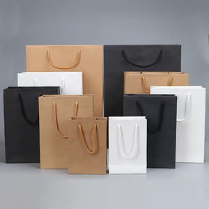 Sacs en papier d'emballage de luxe noirs à la mode, imprimés avec logo personnalisé, pour vêtements, cadeaux, bijoux, vin, vente en gros - Product Image 3