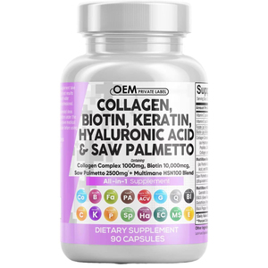90 Comprimés de Collagène pour Cheveux et Peau 1000mg Biotine 10000mcg Kératine Palmier Nain Acide Hyaluronique Bloqueur de DHT avec Vitamine E Acide Folique - Product Image 1