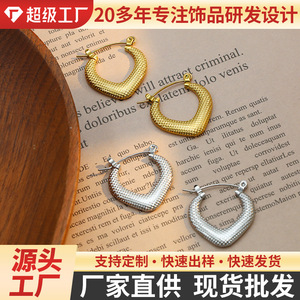 Geometric Cuff Earrings Gold Titanium Steel Casual Style V Shaped Ear Cuffs - Product Image 3