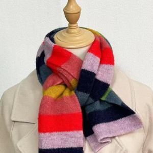 Hiver Filles Boucle Fil Horizontal Stripe Rainbow Colorful Scarf Female Warm Color Blocking Blanket Cashmere Fringed Pompom Scarf - Product Image 5