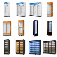 Ensemble d'équipements de réfrigération pour supermarché : Vitrine réfrigérée pour boissons, Congélateur îlot combiné, Réfrigérateur-vitrine pour vins et boissons