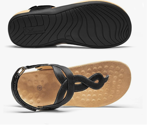 Sandales orthopédiques pour femmes avec soutien de la voûte plantaire, confortables, à lanières en T, orthopédiques, plates et décontractées - Product Image 2