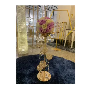 Altın Metal kristal şamdanlar Tealight mumlar tutucular için 5 Arms kristal şamdan klasik düğün masa Centerpieces