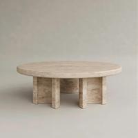 Table basse ronde en travertin 100% naturel sur mesure, style Wabi Sabi, table centrale en pierre massif avec pieds fendus pour salon