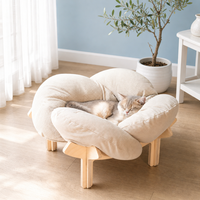 Lit pour chat - Canapé-lit d'intérieur en bois massif avec coussin amovible, design moderne et tendance, prêt pour l'hiver, facile à nettoyer
