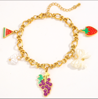 Bracelet à breloques fruits en acier inoxydable plaqué or 18 carats, motif pastèque, pomme, pitaya, pour cadeau ou fête