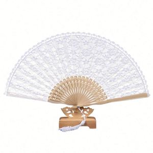 8 Inch Eco-Friendly <b>White</b> <b>Lace</b> Bamboo Wedding Fans Carved Love Style Top Stock for Wedding Gifts - Product Image 1