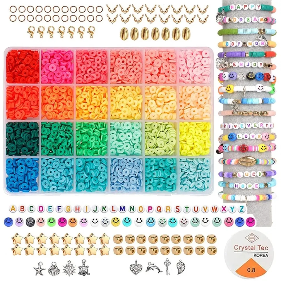 Kit de manualidades para hacer pendientes y collar, juego de cuentas de arcilla polimérica planas para hacer joyas, 4000 unidades