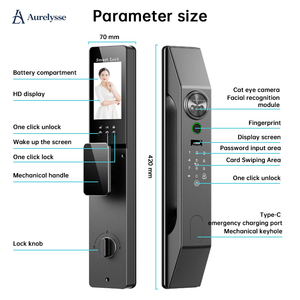 กุญแจล็อคดิจิตอลอัจฉริยะ Aurelysse รุ่นขายดี พร้อมระบบจดจำใบหน้า 3 มิติ ระบบสแกนลายนิ้วมือ  พร้อมวิดีโอ <span class=keywords><strong>WiFi</strong></span> สำหรับประตูทางเข้าหลัก - Product Image 3